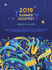Jazz festival flat vector poster template - obrazy, fototapety, plakaty