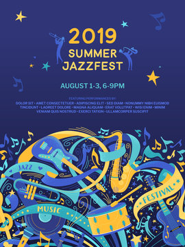 Jazz festival flat vector poster template