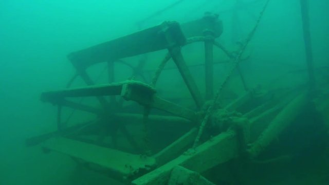 The paddlewheel of the goldrush ship AJ Goddard