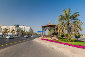 MUSCAT, OMAN - FEBRUARY 22, 2017: Traffic on Sultan Qaboos street in Muscat, Oman
