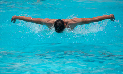 Athletes swimming on a swimming-pool