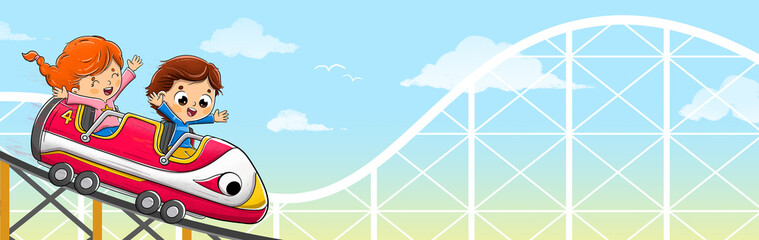 Kids riding a roller coaster down fast © malosdedos