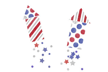 Obraz premium Red blue and silver glitter rocket paper cut background - isolated
