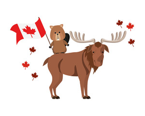 Beaver and moose animal of canada design