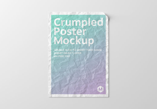 Crumpled Poster Isolated on White Mockup