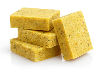 Delicious bouillon cubes, isolated on white background