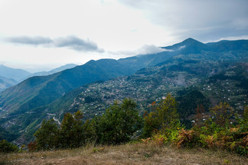Amazing caucasus mountains of Khulo village, Adjara region, Georgia. View from Tago village. Colorful autumn season