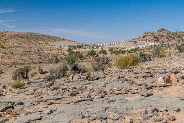 Mountain camp near Wadi Ghul canyon in Hajar Mountains, Oman
