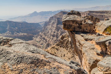 Wadi Ghul canyon in Hajar Mountains, Oman