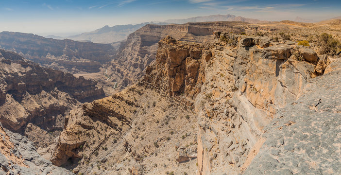 Wadi Ghul canyon in Hajar Mountains, Oman