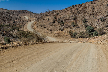 Unpaved road to Wadi Ghul in Hajar Mountains, Oman