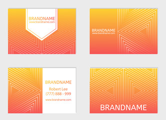 Vector set of business cards, flayers, banners with abstract geometric line pattern background for business brochure cover design. Orange vector banner poster template.
