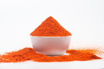 indian red chili powder isolated on white background
