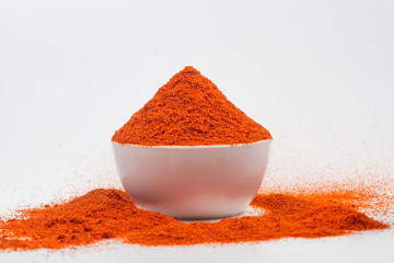 indian red chili powder isolated on white background
