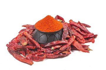 indian red chili powder isolated on white background