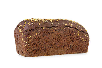 Fresh rye bread with flax seeds on a white background