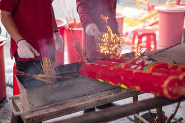 HONG KONG, April 18 2019 : People light the incense at Che Kung temple, Che Kung temple is famous...