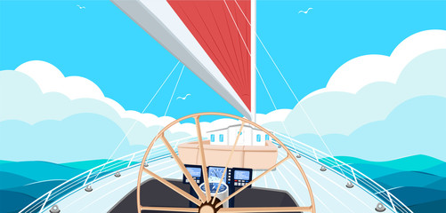 Top view sail boat on water © dima_oris