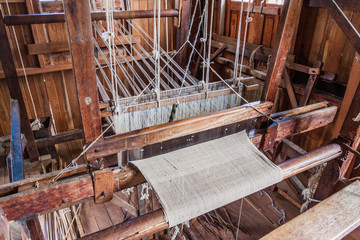 Wooden loom at a weaving workshop Inn Paw Khone village at Inle lake, Myanmar