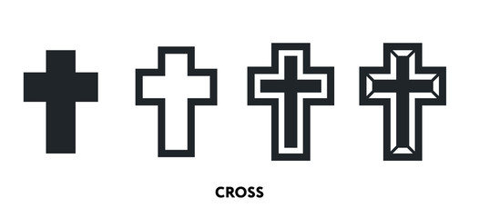 Cross Crucifix Jesus Christ Religion Confession Catholic Christian. Vector Flat Line Icon Illustration Set.