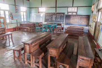HSIPAW, MYANMAR - DECEMBER 1, 2016: Interior of a village school near Hsipaw, Myanmar