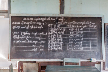 HSIPAW, MYANMAR - DECEMBER 1, 2016: Black board in a village school near Hsipaw, Myanmar