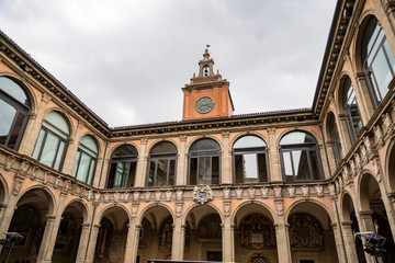 Fototapeta na wymiar Outdoor of The Archiginnasio library of Bologna in Italy