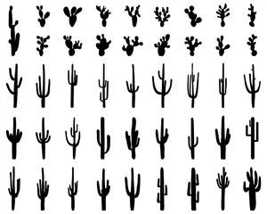 Foto op Canvas Black silhouettes of different cactus on a white background © Design Studio RM