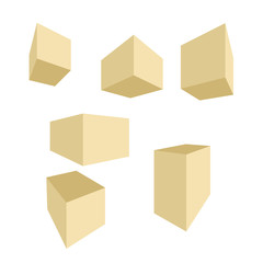 Flat 3d Cubes and Parallelepipeds. Vector Set of Geometric Objects.
