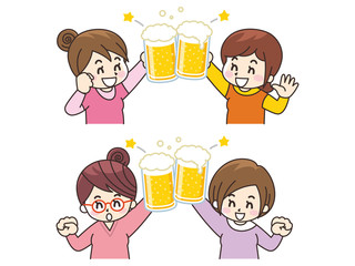 ビールで乾杯する若い女性