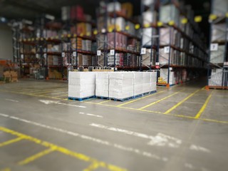 warehouse goods on a pallet, boxes with goods in a warehouse, storage of boxes