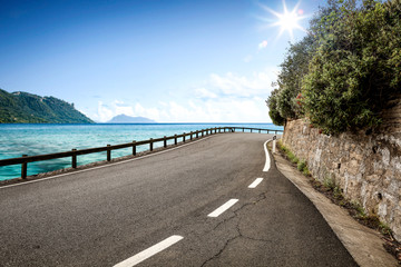 Summer road background of free space for your decoration and sea landscape 