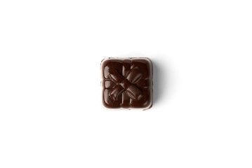 Chocolate sweets in heart shape isolated on white background.