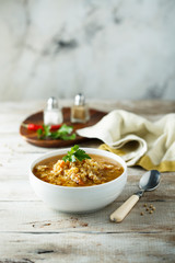 Homemade lentil soup with vegetables