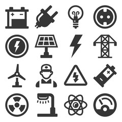 Energy Electricity Icons Set on White Background. Vector
