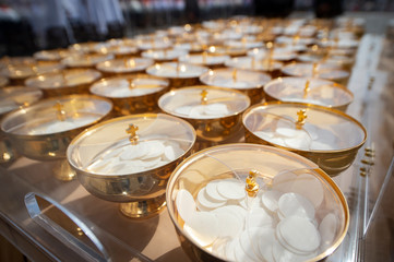 VATICAN CITY, June 09, 2019: Ciborium full of holy Communion during Pope Francis Pentecost Holy Mass in St. Peter's Square, at the Vatican. The Pentecost Mass is celebrated on the seventh Sunday after