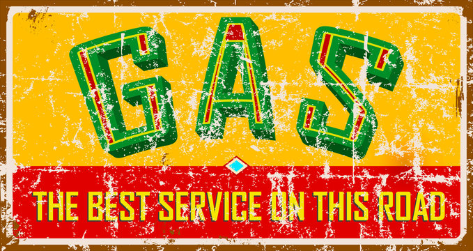 Vintage weathered gas station sign, vector illustration