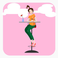 Woman drinking coffee in restaurant or cafe