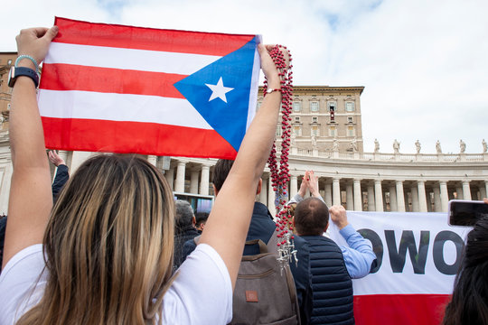 Vatican City, March 17, 2019: Faithful from Cuba during Pope Francis Sundy Angelus noon prayer in Saint Peter's Square at the Vatican.