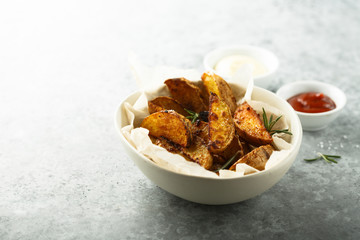 Roasted potato wedges with fresh rosemary