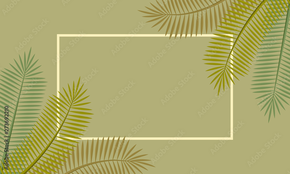 Poster vintage frame with palm leaves. card with place for text. 3d rendering