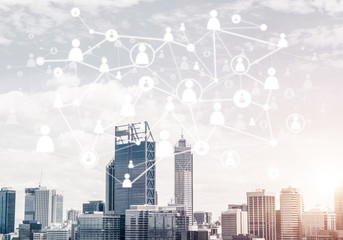 Fototapeta premium Modern city and social net as concept for global networking