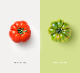 creative mediterranean themed food / nutrition / diet concept with isolated red and green tomato,...