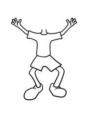 körper ohne kopf verkleidung lustig comic cartoon clipart design junge shorts glücklich cool