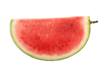 fresh red slice of watermelon without seeds isolated on white background