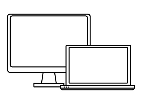 computer screen techonology icon cartoon in black and white