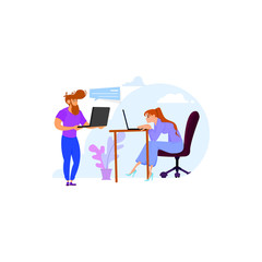 Employees in the office, client and programmer, discuss the project.