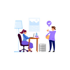 Delivery of goods, satisfied customer, flat style.