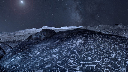 Night Sky over Ancient Petroglyphs in Eastern Sierra Nevada Mountains California