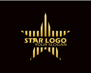 Gold Star Logo Vector in Elegant Style with Black Background - Vector